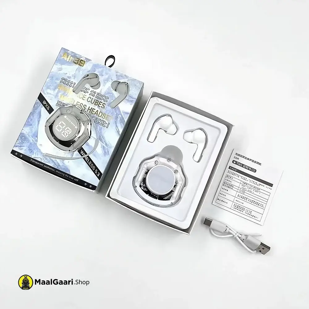 What's Inside Box Air 39 Earbuds With Transparent Design - Maalgaari.shop