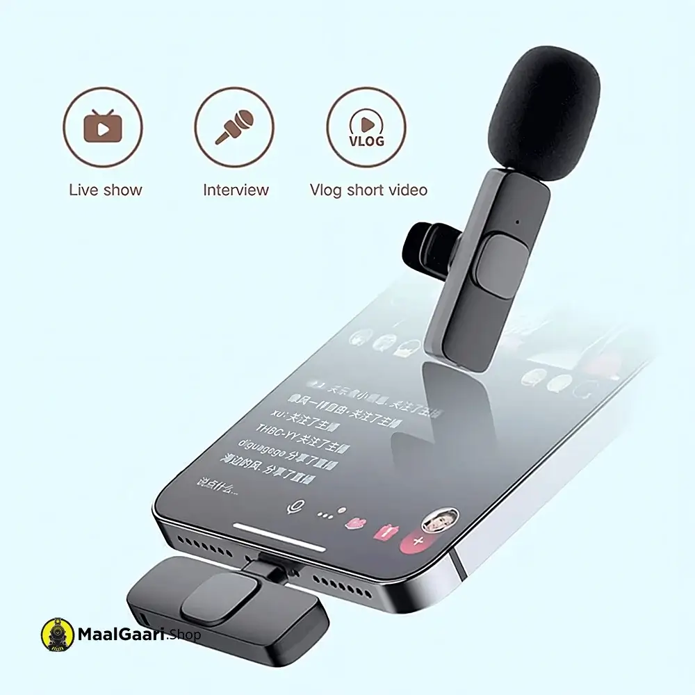 Advanced Features Sixonic 100 Original K9 2 Mics with both Type C Apple iPhone Connector Wireless Microphone For Mobile - MaalGaari.Shop