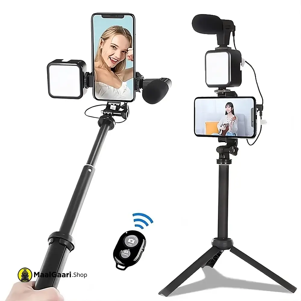 Also Used As Monopod AY 49T Flexible Phone Tripod With Microphone Filling Light Selfie Vlogging Kit 1 - MaalGaari.Shop