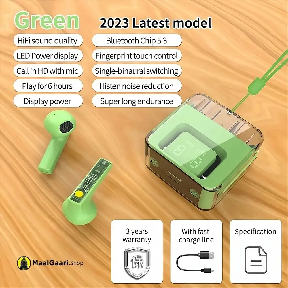 Green Color D35 True Wireless Earbuds - MaalGaari.Shop
