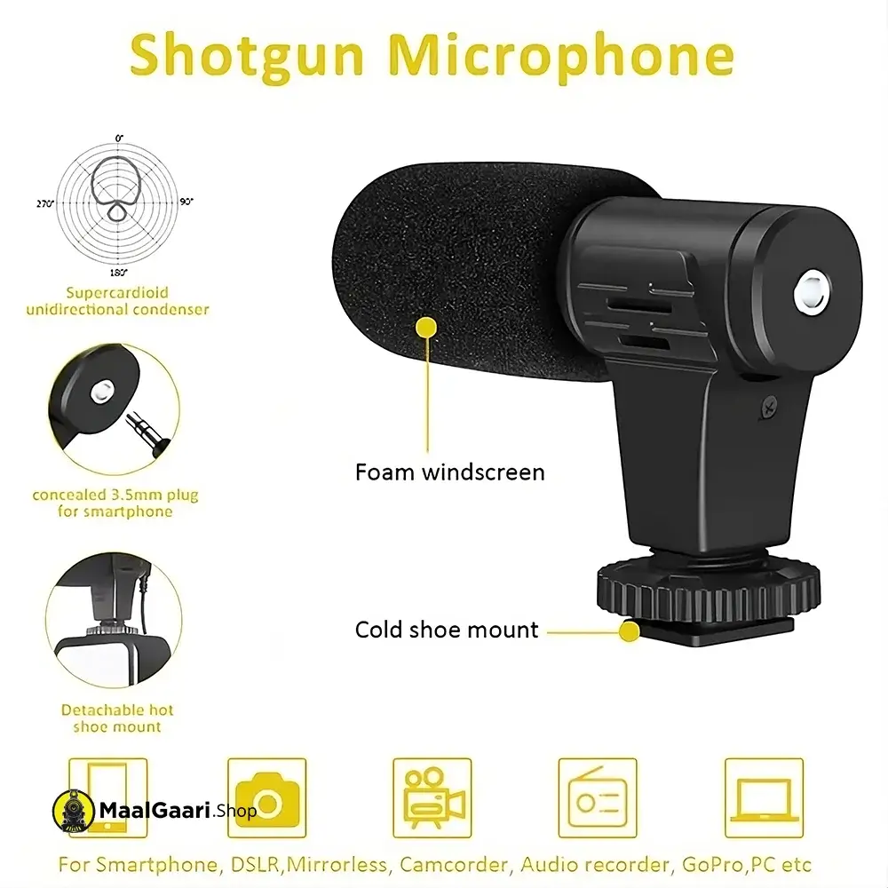 ShotGun Microphone AY 49T Flexible Phone Tripod With Microphone Filling Light Selfie Vlogging Kit - MaalGaari.Shop
