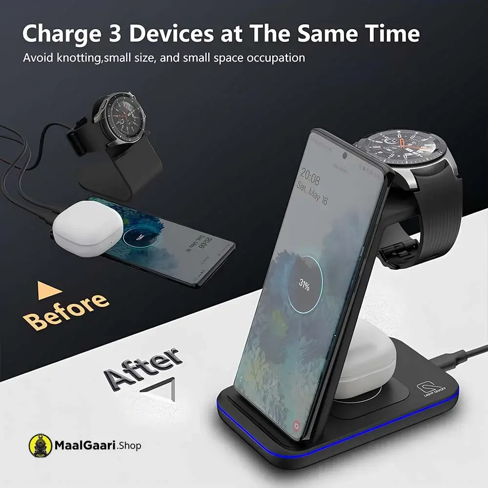 3 Devices At Same Time 3in1 Fast Wireless Charger - MaalGaari.Shop