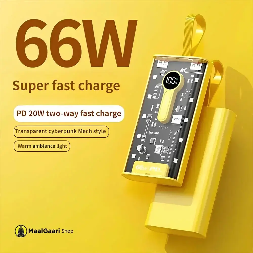 66w Super Fast Charge CyberPunk 20000 Mah Power Bank - MaalGaari.Shop