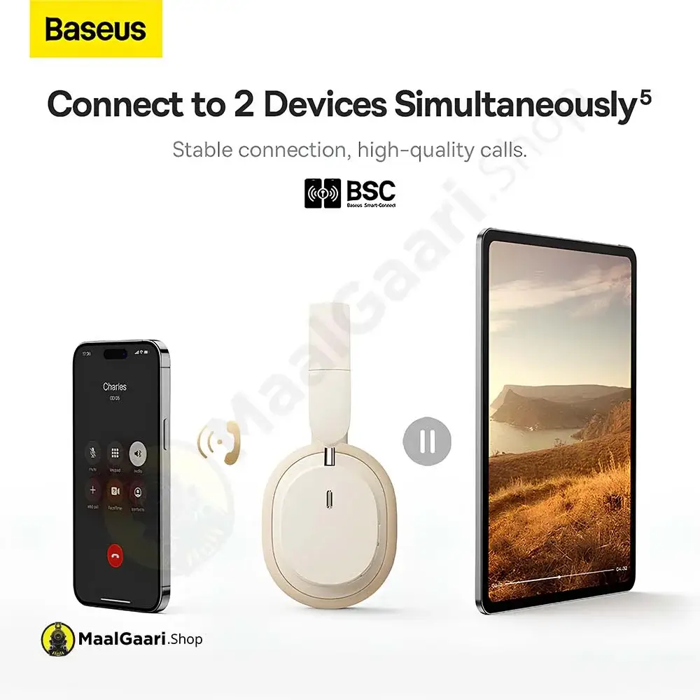 2 Devices Connected Baseus Bowie D05 Wireless Headphone - MaalGaari.Shop