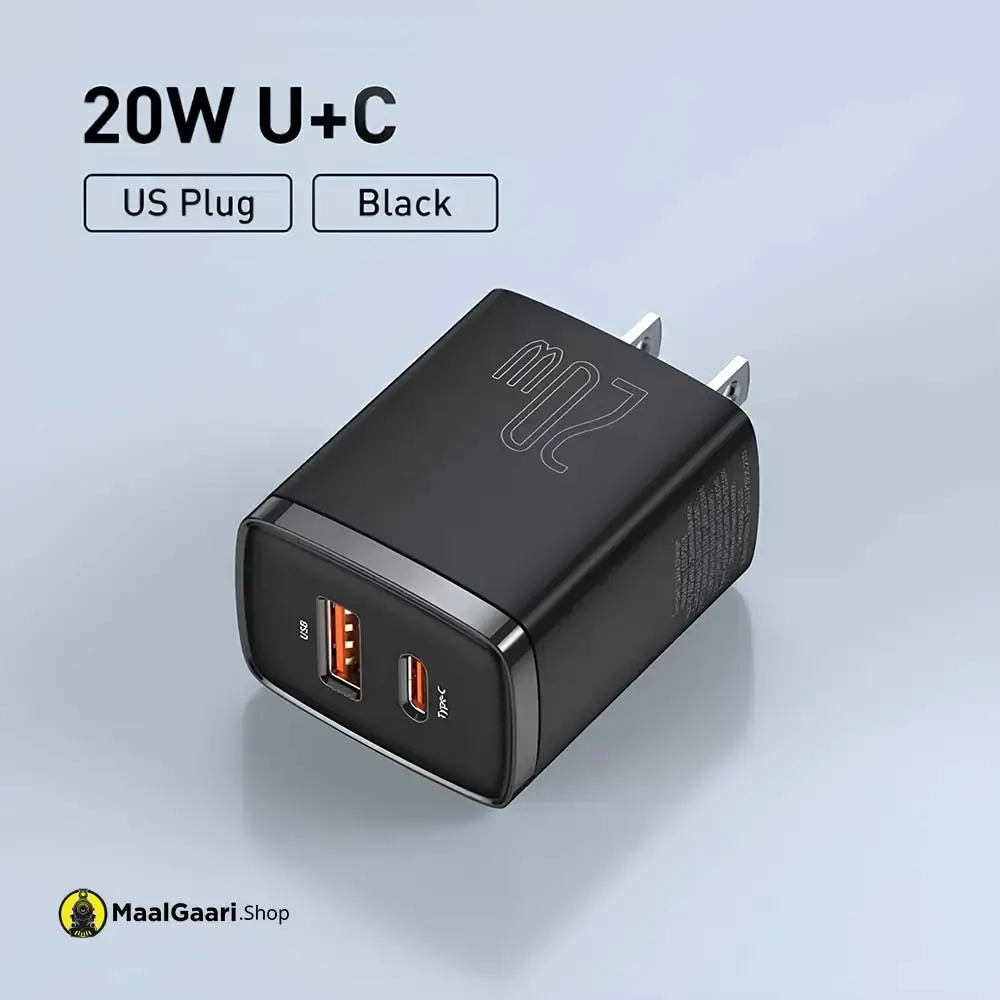 20 Watt Adaptor Baseus Compact Quick Charger 1U +1C Fast Charger 20 Watt - Maalgaari.shop