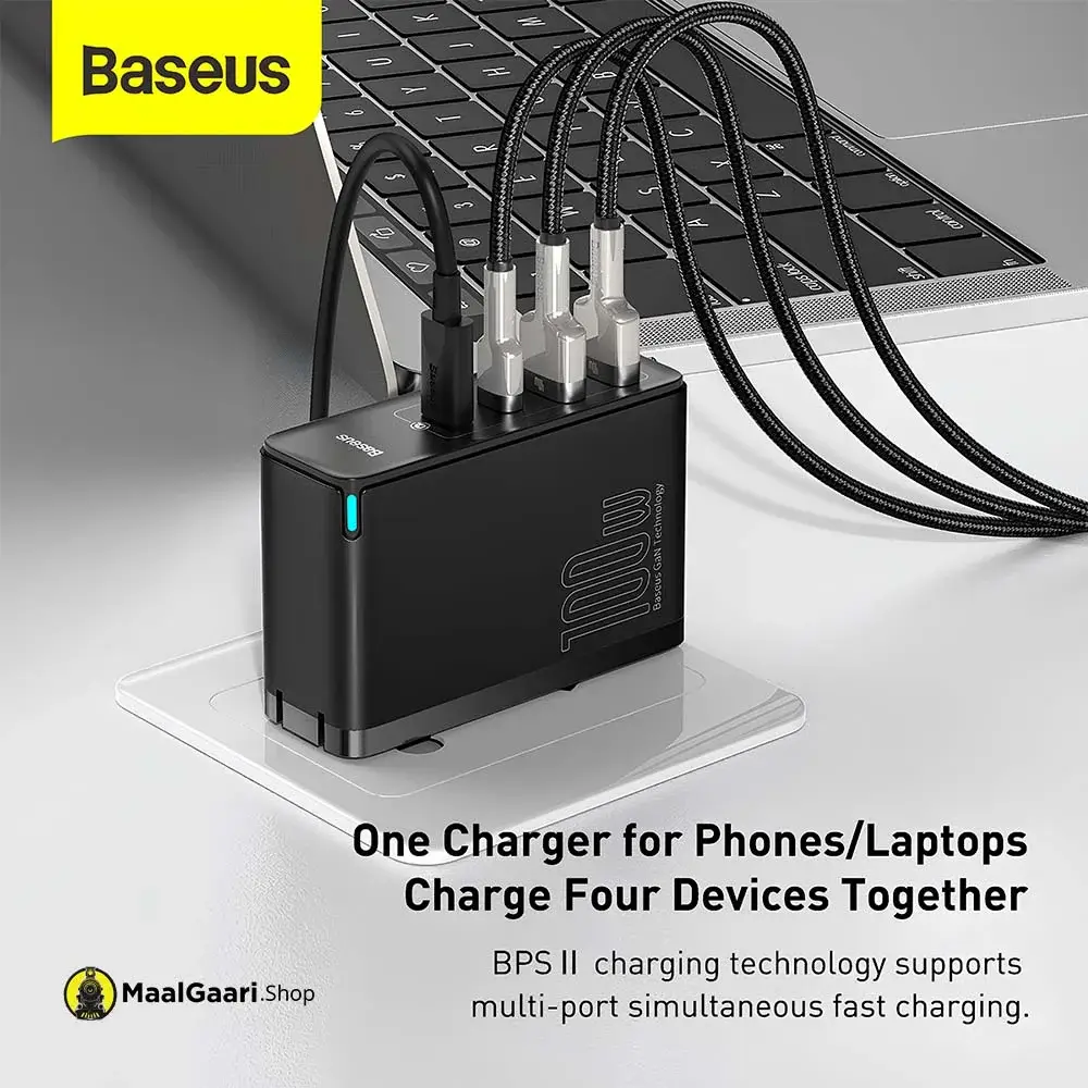 Charge 4 Devies At A Time Baseus Gan2 Pro Fast Wall Charger 100w - MaalGaari.Shop