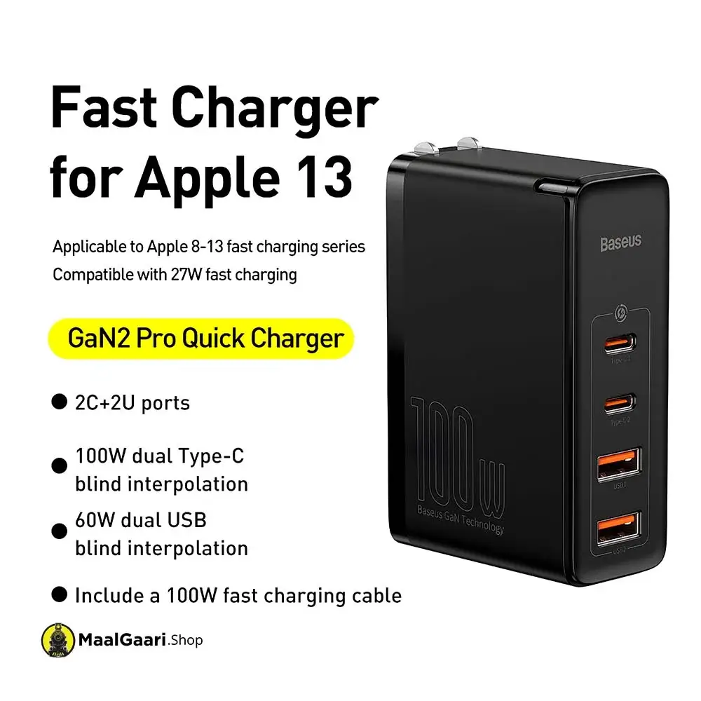 Multiple Features Baseus Gan2 Pro Fast Wall Charger 100w - MaalGaari.Shop