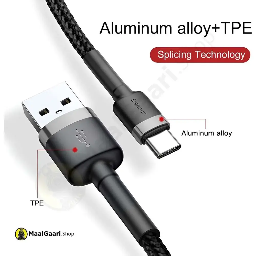 Build With Aluminum And Tpe Baseus Cafule Usb To Type C 3A Cable 1 Meter - Maalgaari.shop