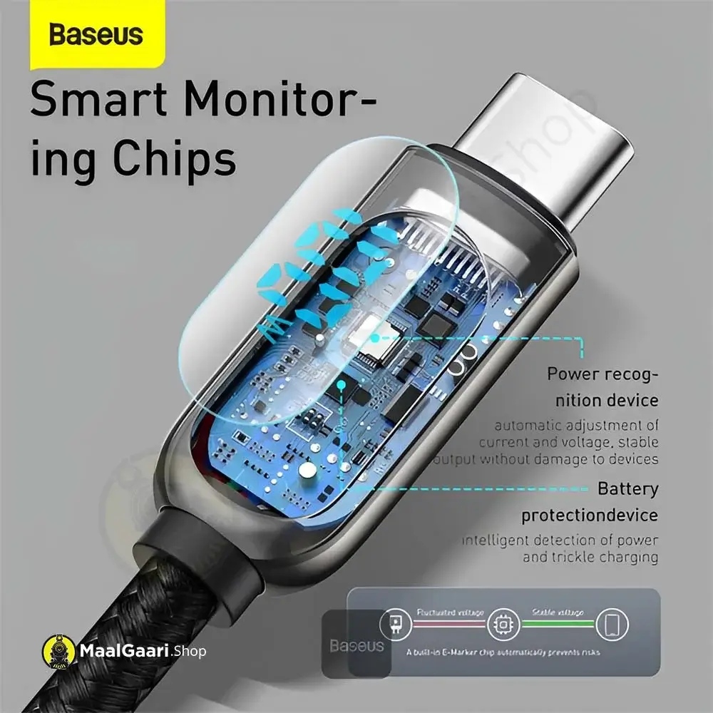 Smart Monitoring Chips Baseus Type C To Type 100W Charging Cable With Led Display Screen - Maalgaari.shop
