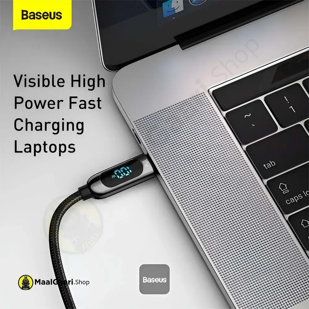Visible High Power Fast Charging Laptops Baseus Type C To Type 100W Charging Cable With Led Display Screen - Maalgaari.shop