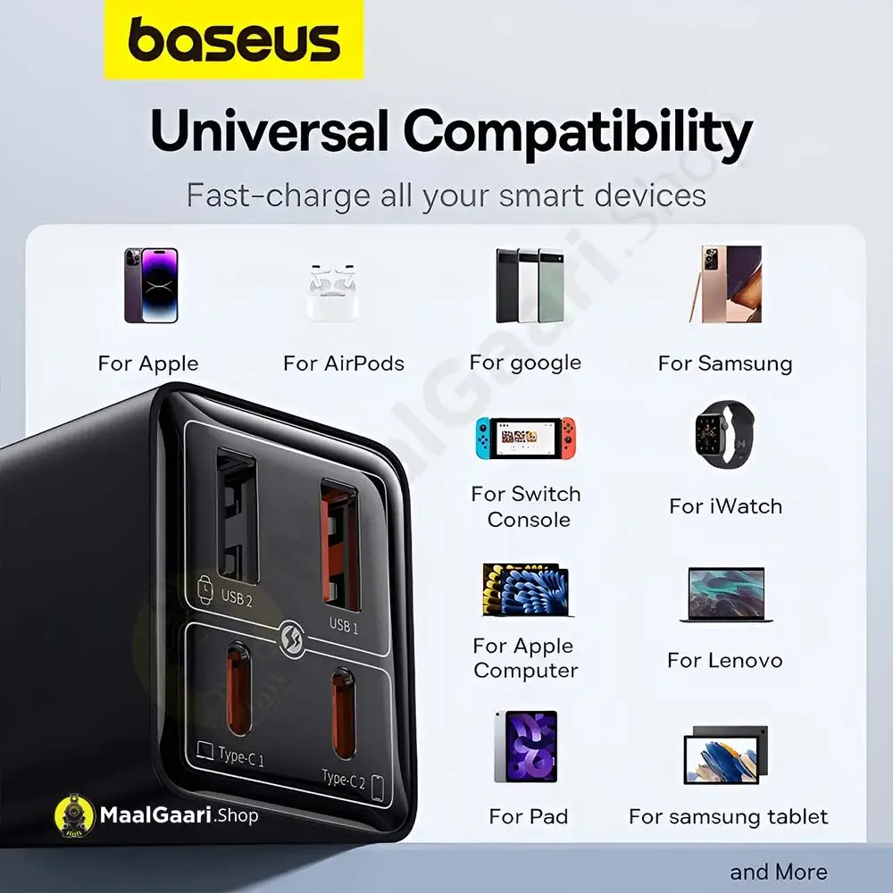 Universal Compatibility Baseus Gan6 Pro Fast Charger 2c+2u 65w - MaalGaari.Shop