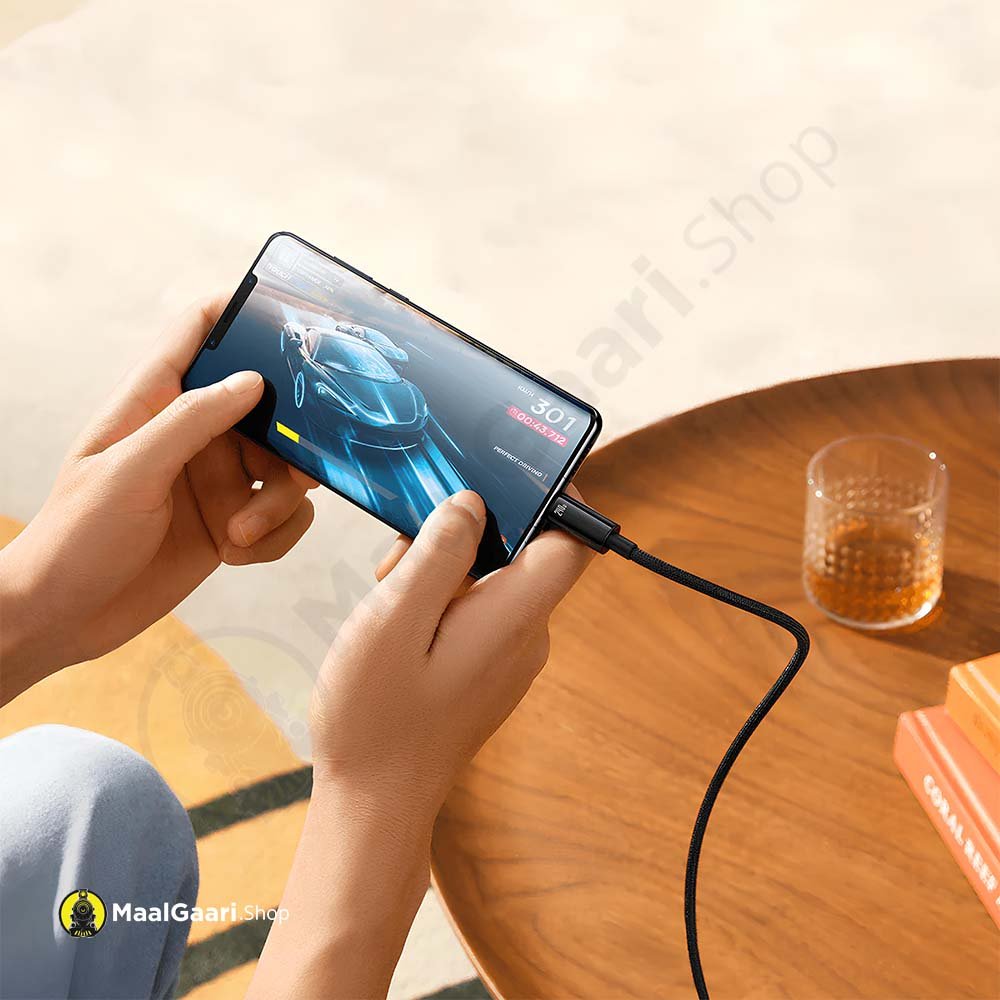Use Mobile While On Charging Baseus Tungsten Gold Type C To Type C Fast Charging And Data Cable 240W 1Meter 2Meter And 3 Meter - Maalgaari.shop