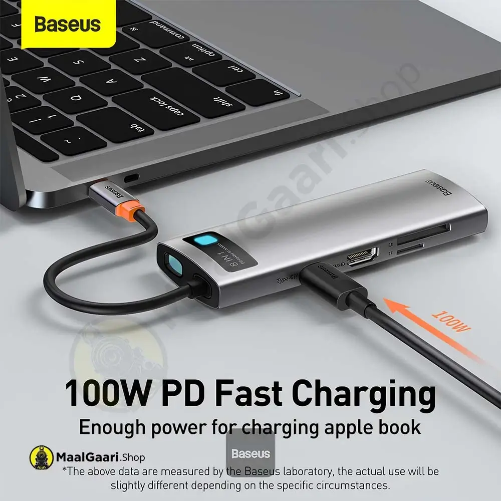 100w Fast Charging Baseus Metal Gleam Series 8 In 1 Multifunctional Typec Hub Docking Stat - MaalGaari.Shop