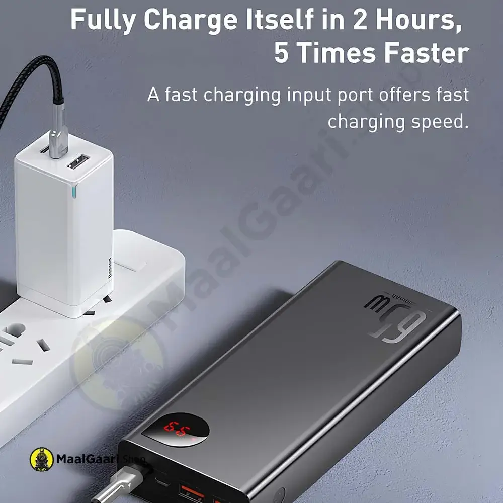 2 Hours Charging Required Baseus Adaman Metal Digital Display Quick Charge Power Bank 20000Mah 65W Black - Maalgaari.shop