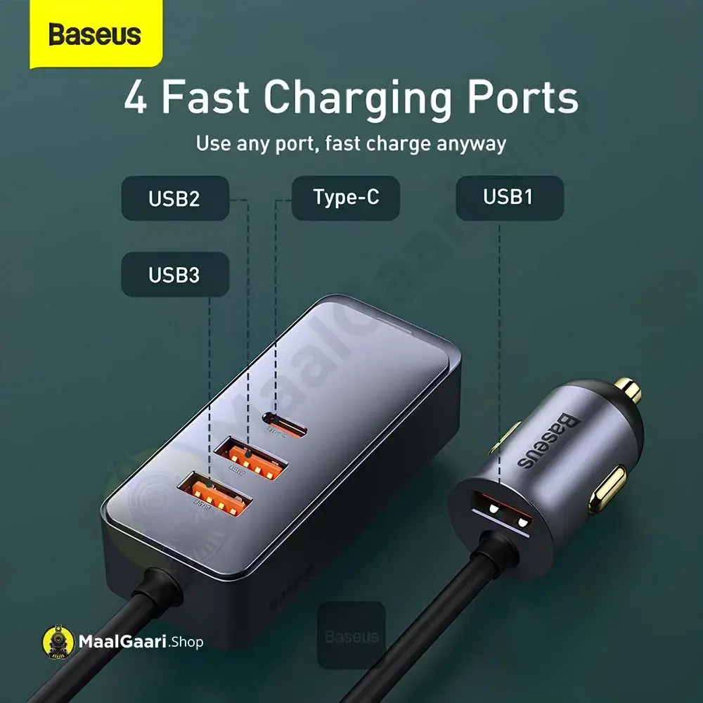 4 Charging Ports Baseus Share Together Pps 120 Watts 3U+1C Car Charger - Maalgaari.shop