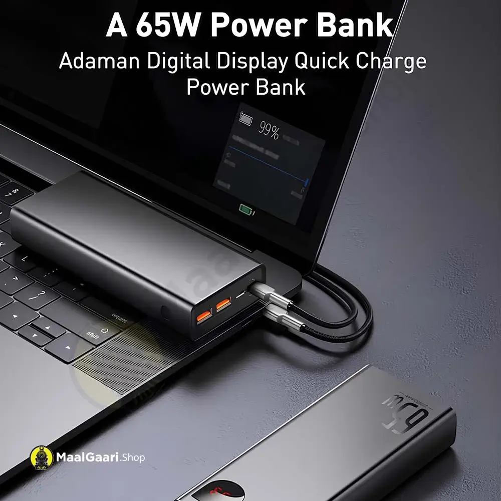 65W Capacity Baseus Adaman Metal Digital Display Quick Charge Power Bank 20000Mah 65W Black - Maalgaari.shop