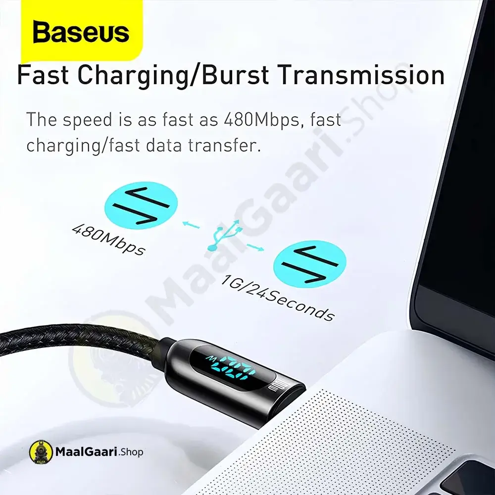 Burst Transmission Baseus Display Type C To Type C 100w Cable - MaalGaari.Shop