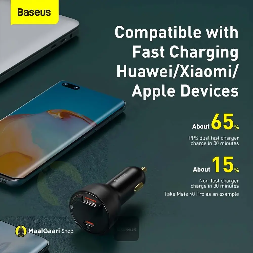 Compatible With Fast Charging Devices Baseus Dual Port Usb And Type C Pps Qc Pd3.0 100w Car Charger - MaalGaari.Shop