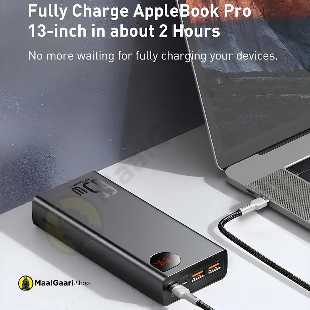 Even Charge Macbook Baseus Adaman Metal Digital Display Quick Charge Power Bank 20000Mah 65W Black - Maalgaari.shop