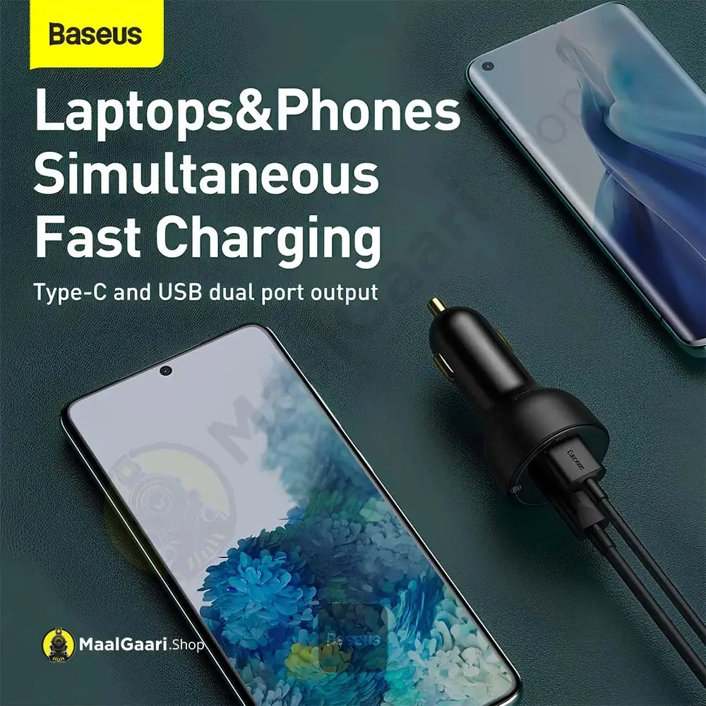 Fast Charging For Mobiles And Laptops Both Baseus Dual Port Usb And Type C Pps Qc Pd3.0 100w Car Charger - MaalGaari.Shop