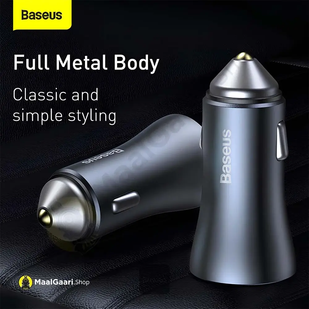 Full Metal Body Baseus Golden Contactor Pro Dual Quick Car Charger U+c 40w - MaalGaari.Shop