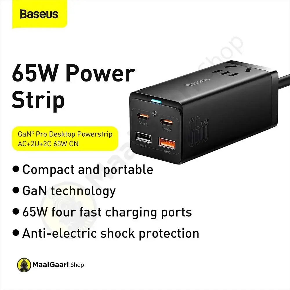 High Quality Features Baseus Gan3 Pro Desktop Powerstrip Ac+2U+2C 65W - Maalgaari.shop