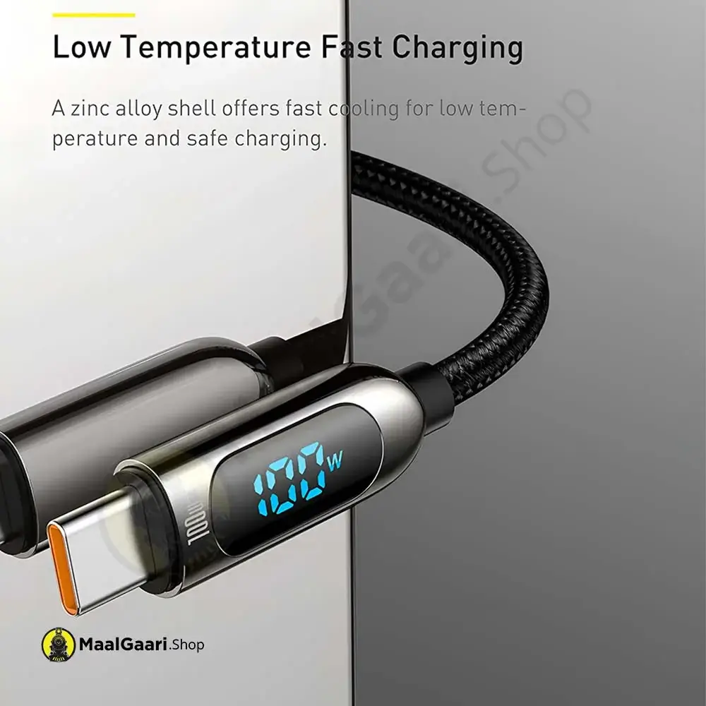 Low Temprature Fast Charging Baseus Display Type C To Type C 100w Cable - MaalGaari.Shop