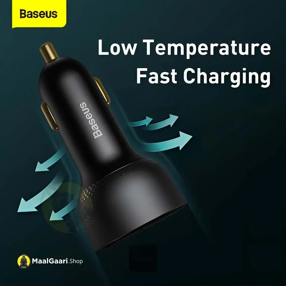 Low Temprature Fast Charging Baseus Dual Port Usb And Type C Pps Qc Pd3.0 100w Car Charger - MaalGaari.Shop