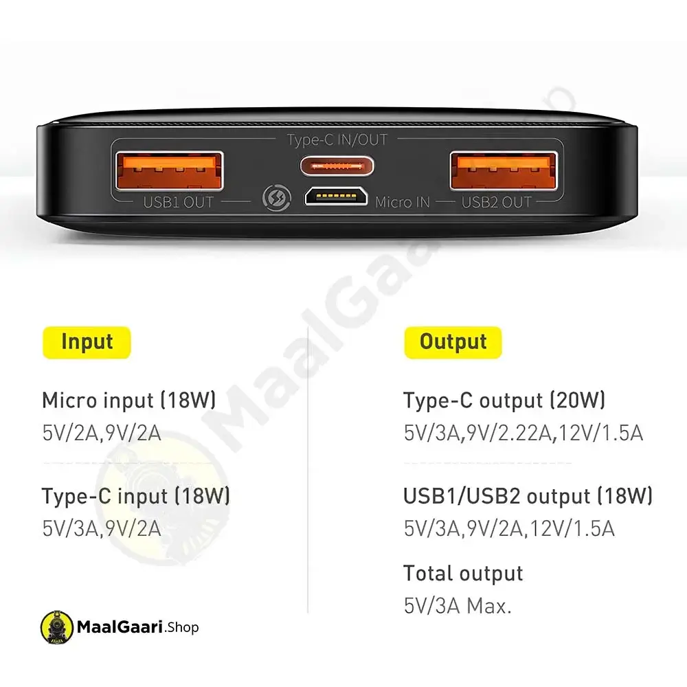 Multiple Ports Baseus Bipow Digital Display Power Bank 10000Mah 20W Black - Maalgaari.shop