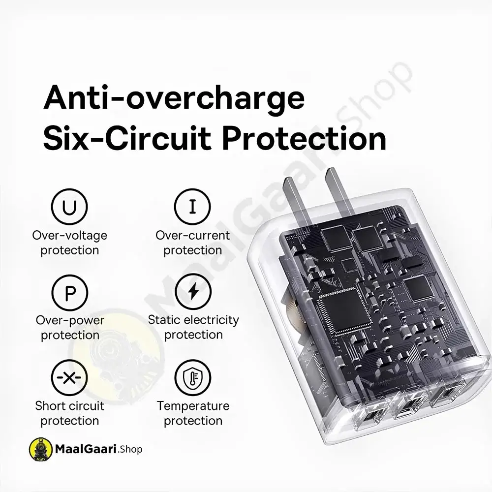 Overheating Protection With Six Circuits Baseus 17w 3 Usb Ports Charger - MaalGaari.Shop