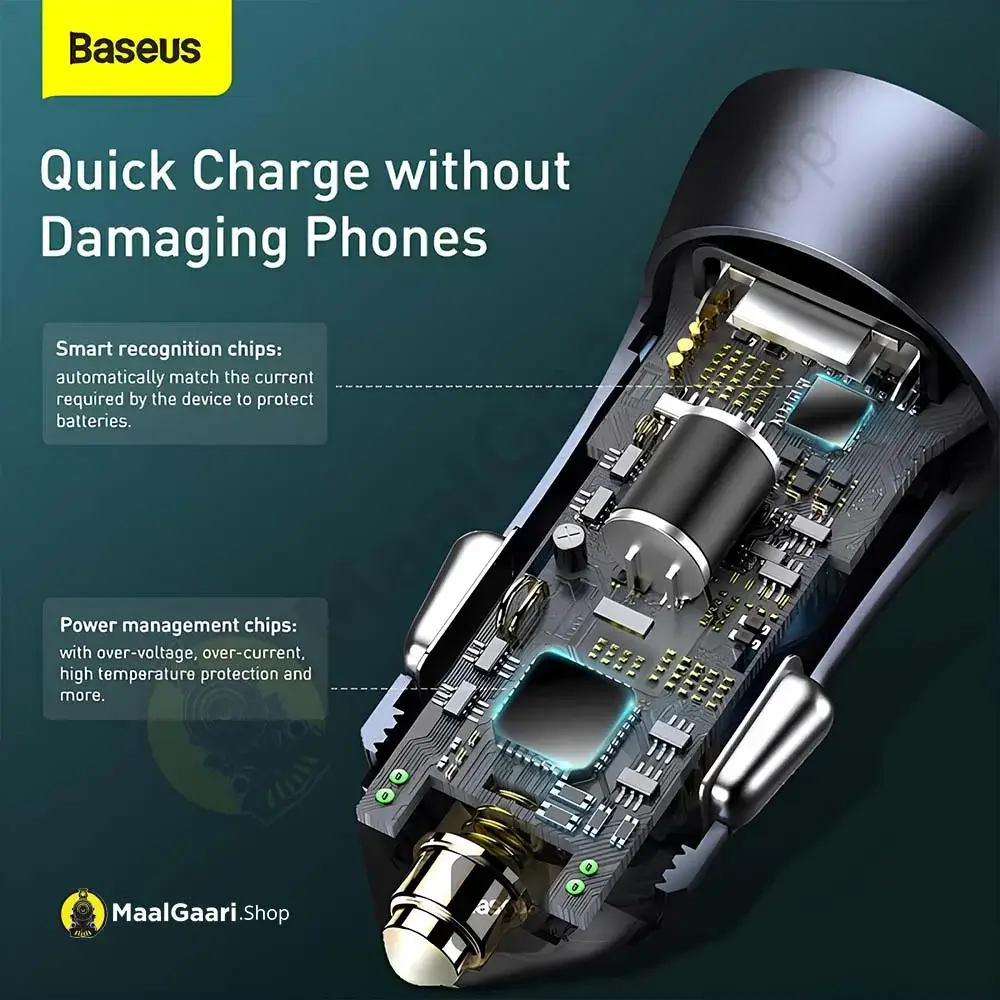 Quick Chraing Without Damaging Phones Baseus Golden Contactor Pro Dual Quick Car Charger U+c 40w - MaalGaari.Shop