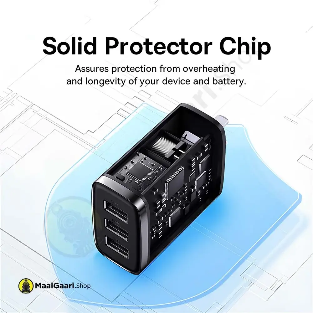 Solid Protector Chip Baseus 17w 3 Usb Ports Charger - MaalGaari.Shop