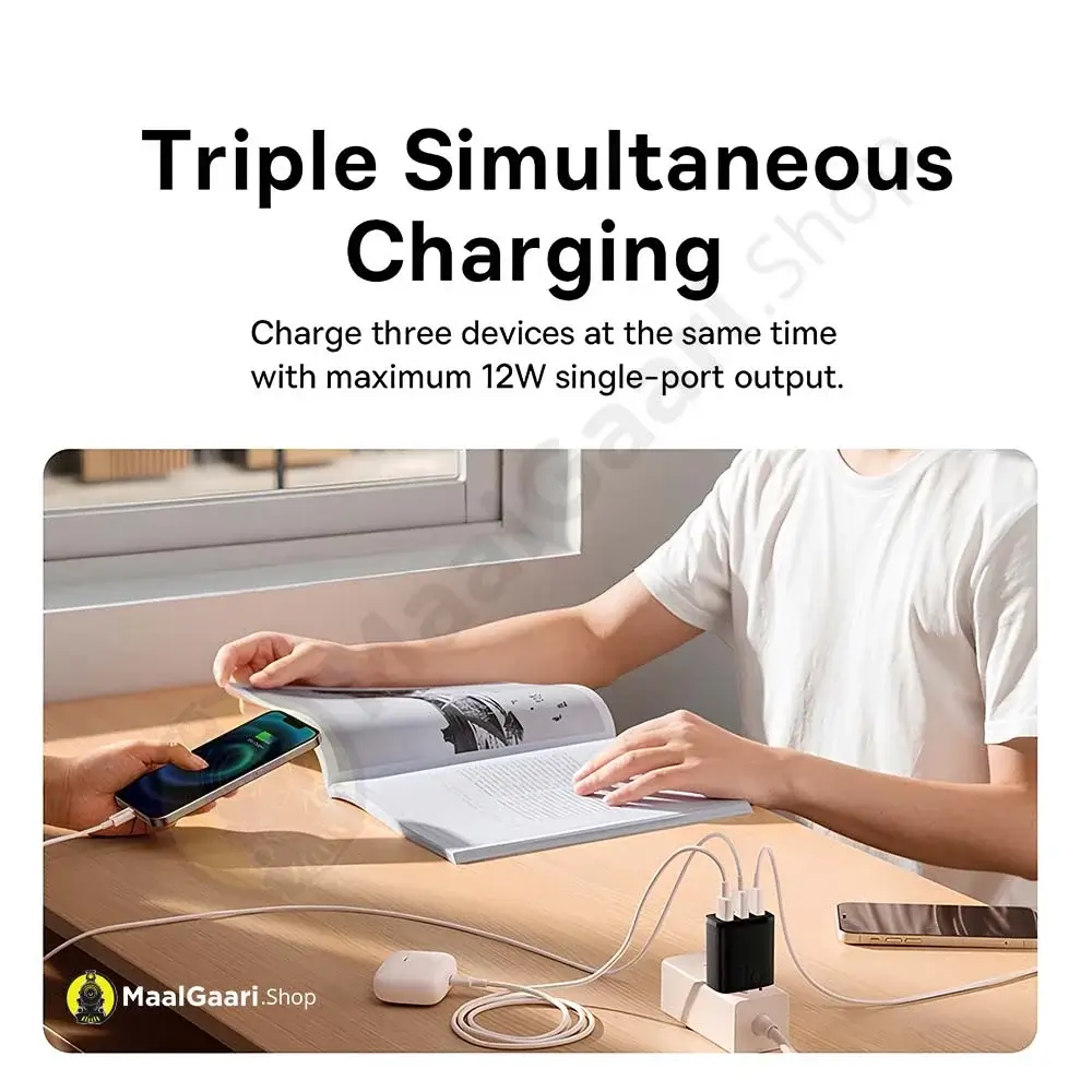 Triple Simultaneous Charging Baseus 17w 3 Usb Ports Charger - MaalGaari.Shop