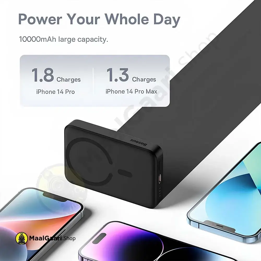 Whole Day Power Baseus Magnetic Mini Wireless Fast Charge Power Bank 10000Mah 30W Black - Maalgaari.shop