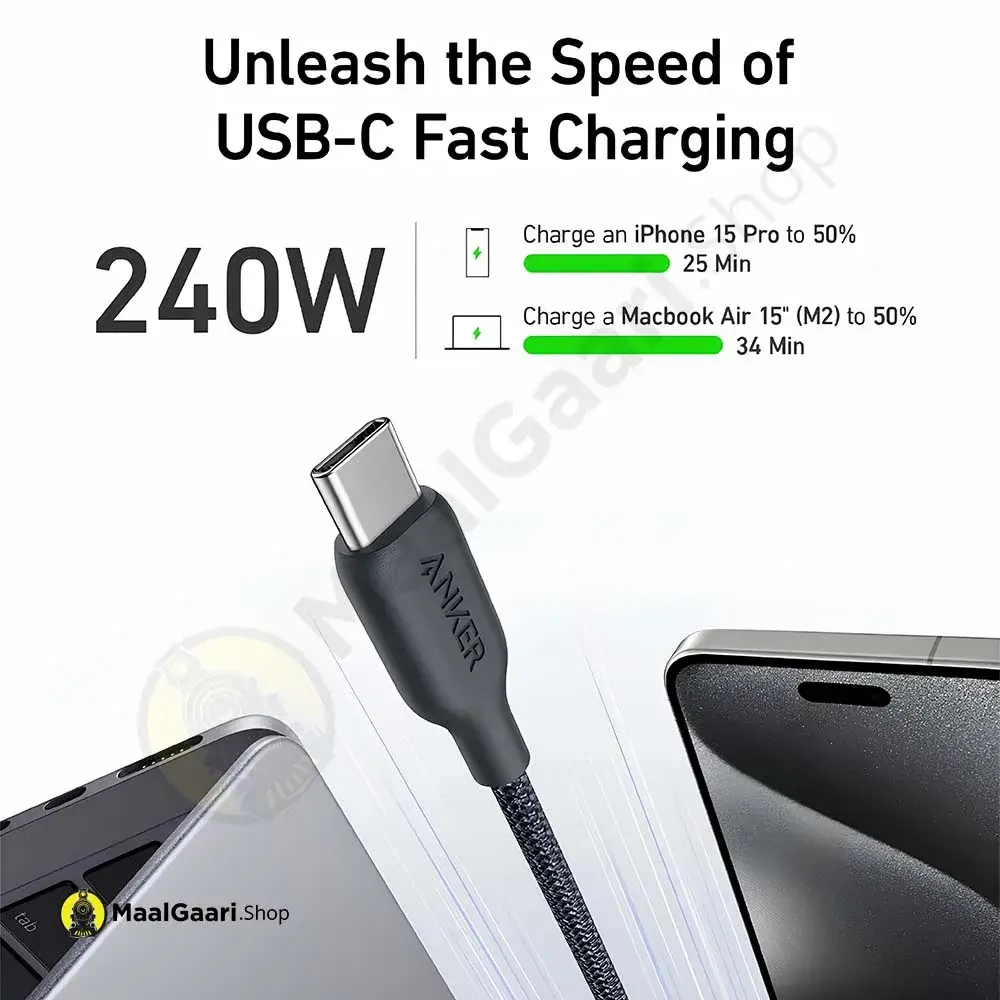 240 Watts High Speed Fast Charging Anker Type C To Type C 240 Watts Cable - Maalgaari.shop