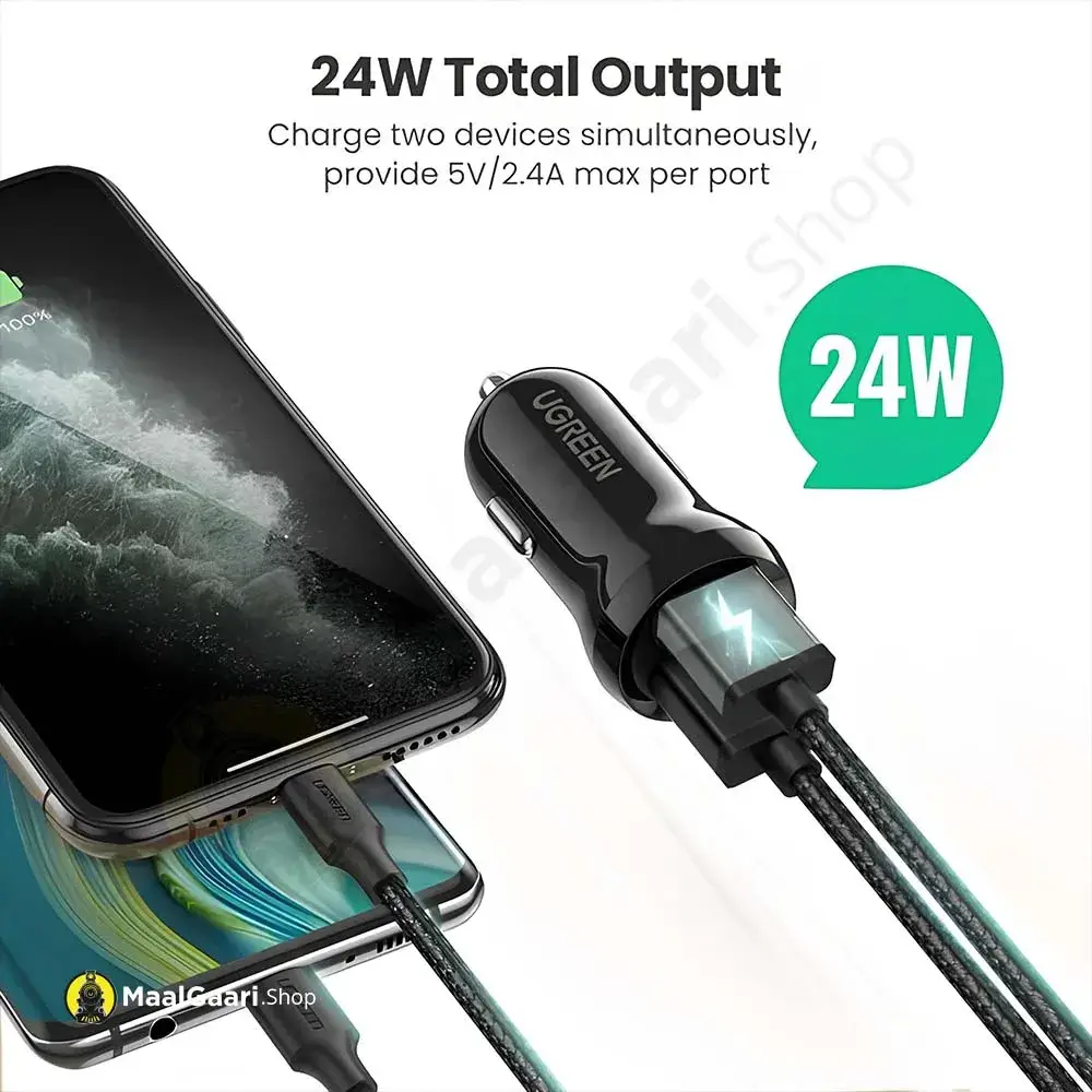 24w Output Ugreen 50875 24w Usb Car Charger 1 11zon - MaalGaari.Shop