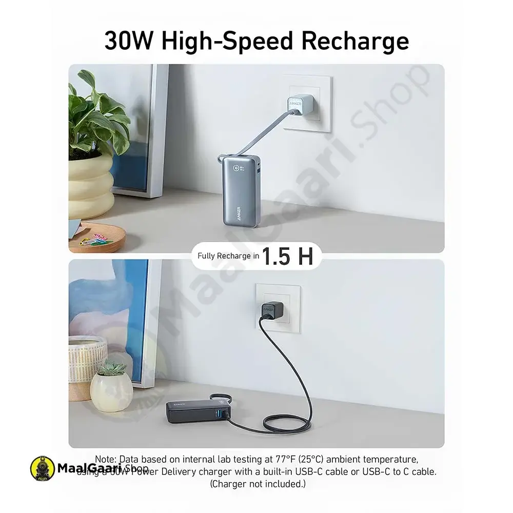 30 Watts High Speed Recharge Anker Nano 30 Watts 10000mah Power Bank - MaalGaari.Shop