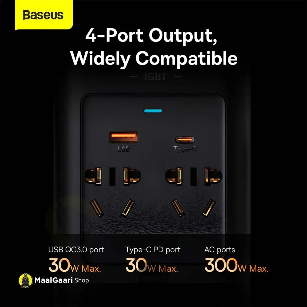 4 Output Ports Baseus Igbt Power Inverter 300 Watts 200Volts Cn And Eu - Maalgaari.shop