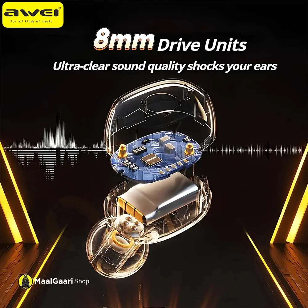 8Mm Driver Unit For Ultra Clear Sound Quality Awei T13 Pro Buds - Maalgaari.shop