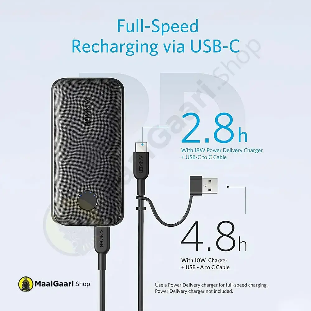 Full Speed Recharging Via Usb C Anker Pd Redux 20 Watts 10000Mah Power Bank - Maalgaari.shop