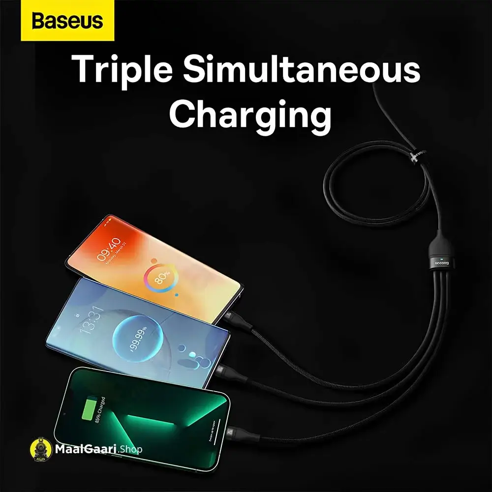 Triple Simultaneous Charging Baseus Flash Series 2 Type C To M+l+c Charging Cable - MaalGaari.Shop