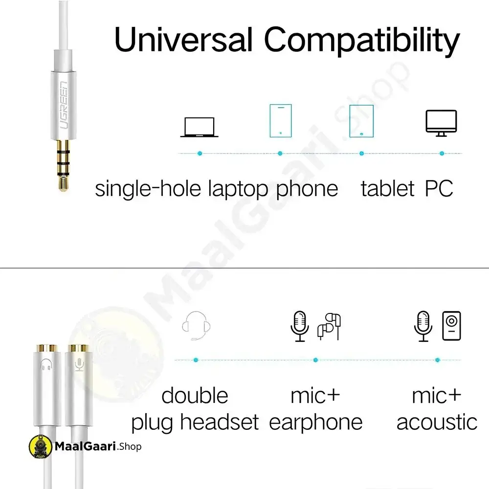 Universal Compatibility Ugreen 3.5Mm Male To 2 Female Audio Cable 30619 2 11Zon - Maalgaari.shop