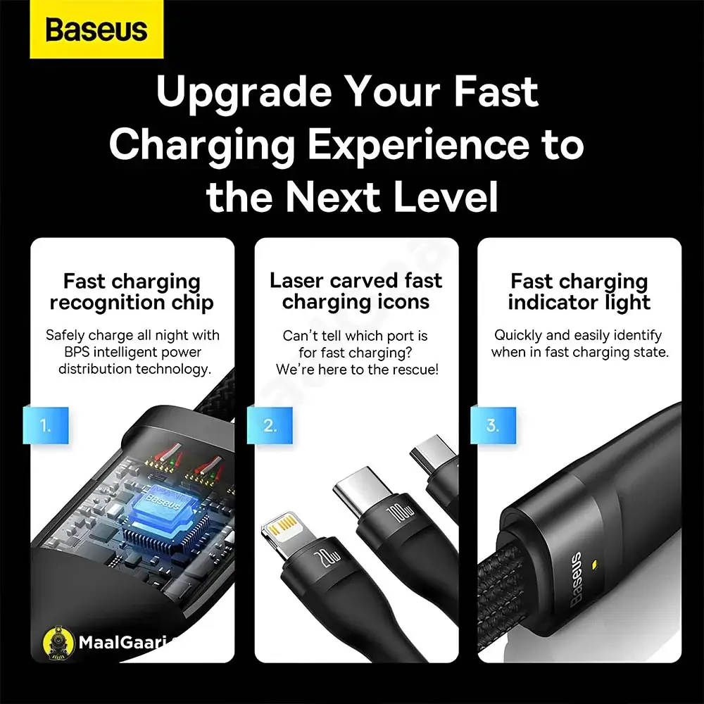 Upgrade Your Fast Charging Experience To The Next Level Baseus Flash Series 2 Type C To M+l+c Charging Cable - MaalGaari.Shop