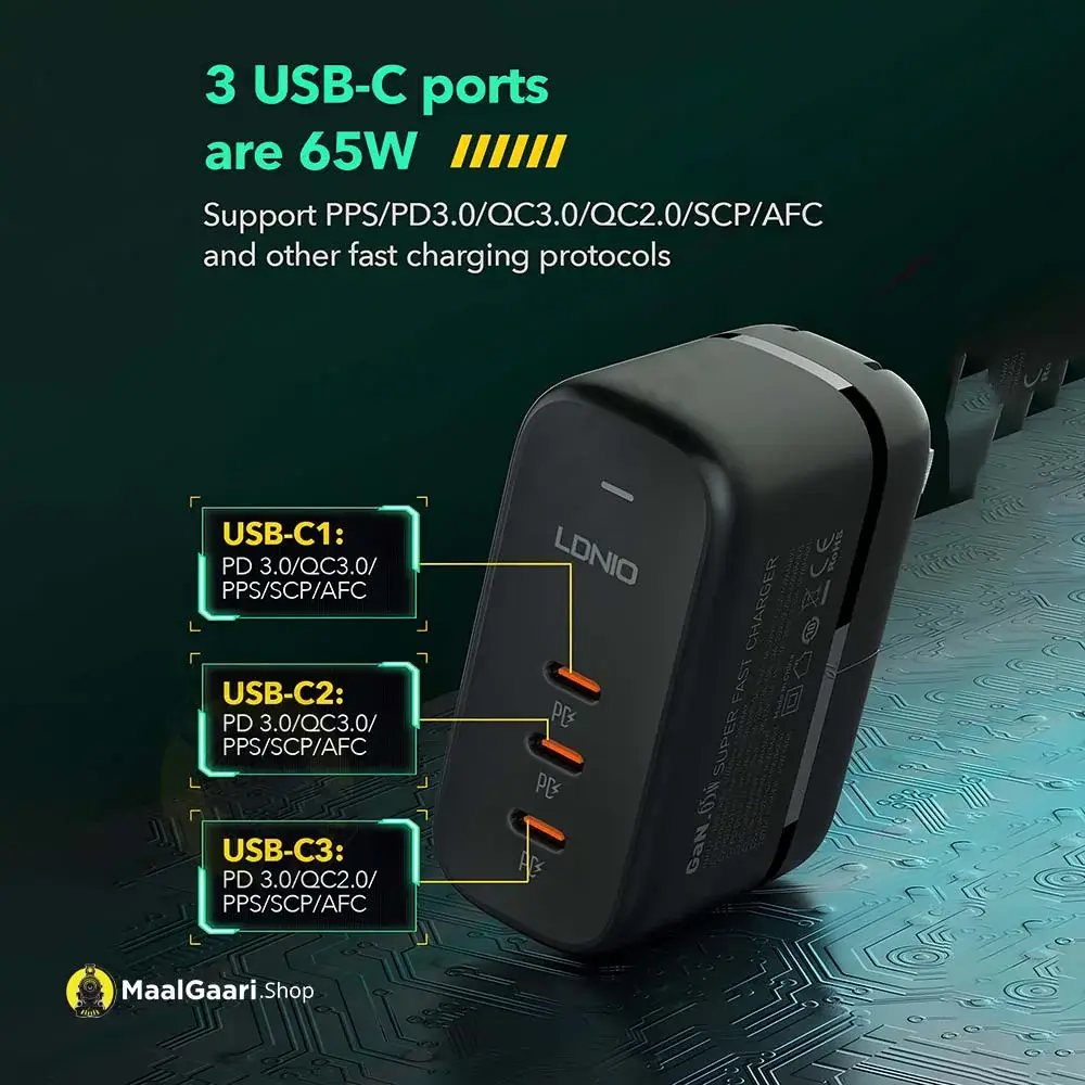 3 Usb C Ports Ldnio 65 Watts Usb C Charger - MaalGaari.Shop