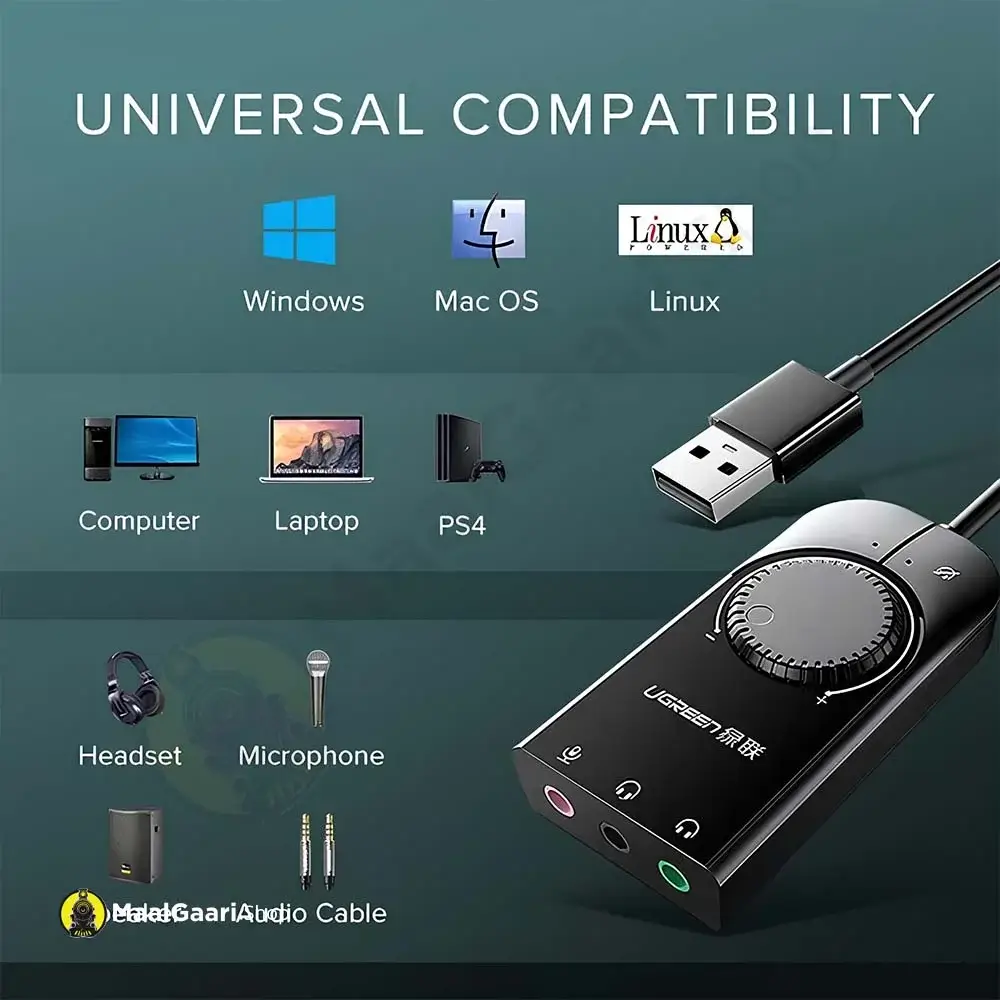 Universal Compatibility Ugreen 40964 Usb Extrenal Stereo Sound Adapter - MaalGaari.Shop