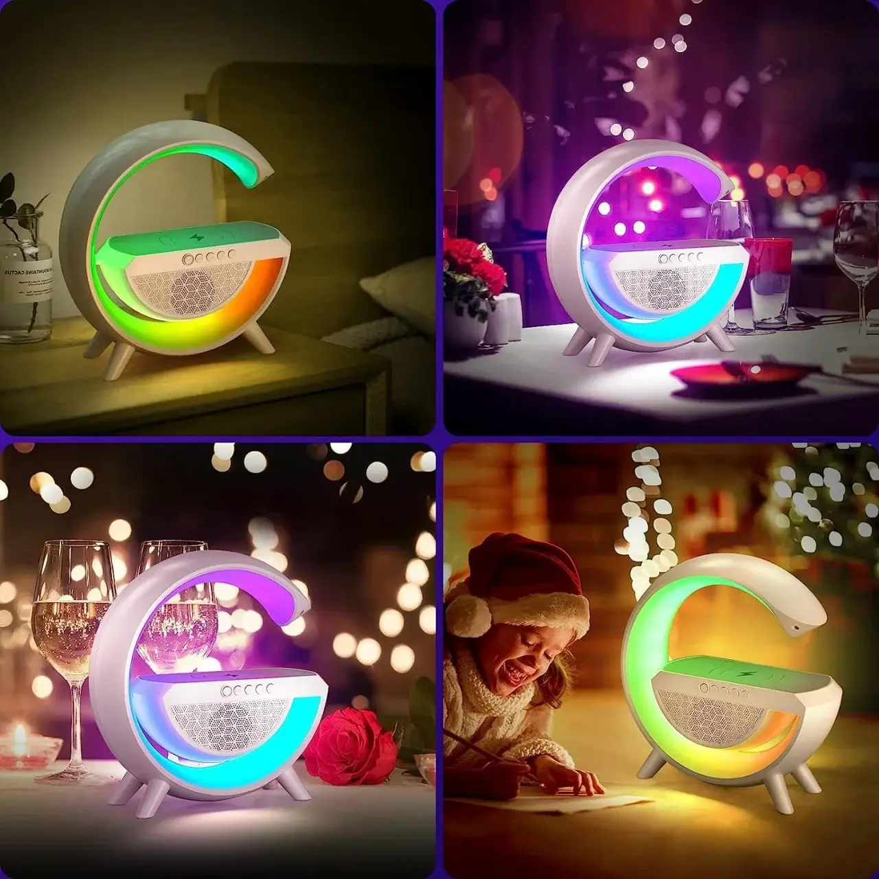 3 In 1 G Lamp Speaker G Stand Charger Multicolor Led Night Lamp Wireless Charger Mobiles Night Lamp - MaalGaari.Shop