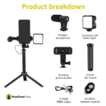 Accessories Inside Box AY 49T Flexible Phone Tripod With Microphone Filling Light Selfie Vlogging Kit - MaalGaari.Shop