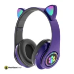 B39M Wireless Bluetooth 5 0 Wireless Headset Purple Cute Cat Claw Cat Ears Colorful Lamp Head Mounted