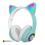 B39M Wireless Bluetooth 5 0 Wireless Headset light blue Cute Cat Claw Cat Ears Colorful Lamp Head Mounted 1