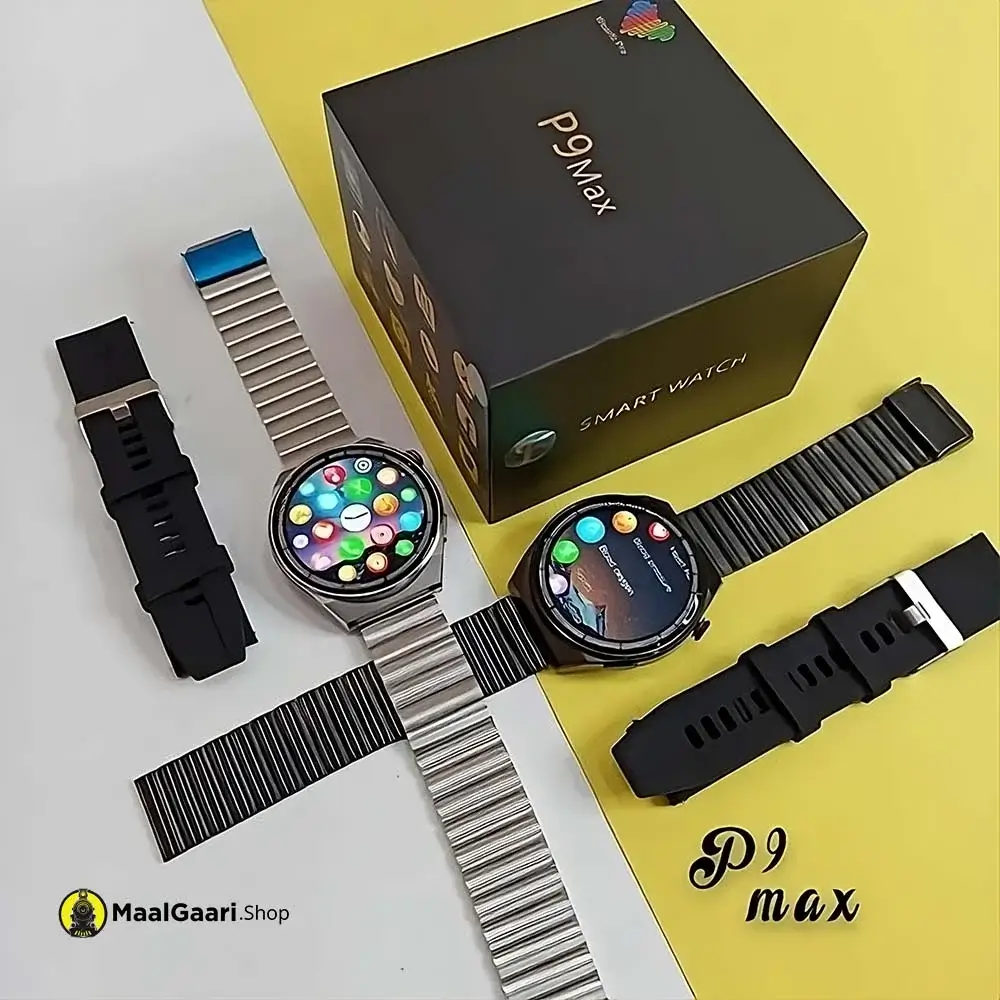 Eye Catching Design P9 Max Smart Watch Round Dial 3 Straps - MaalGaari.Shop